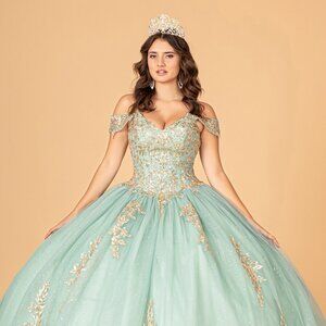 NEW LONG OFF THE SHOULDER SLEEVELESS EMBROIDERED DRESS WITH LACE UP BACK GL3100